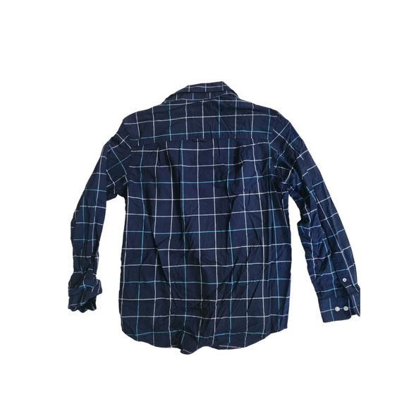 Men's Club Room Size M Button Up Shirt Check Long Sleeve Navy Blue - Picture 2 of 3